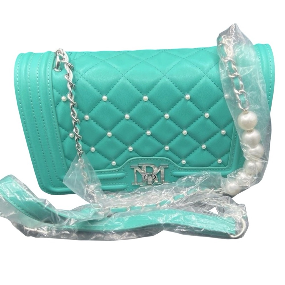 Badgley Mischka Quilted Green & Pearl Handbag - Picture 2 of 11